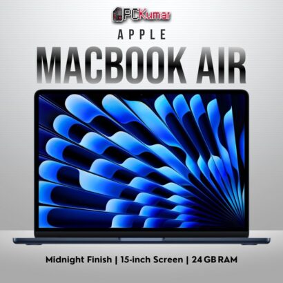 Midnight MacBook Air M4 15‑inch side profile emphasizing ultra‑thin design and dual Thunderbolt 4 ports.